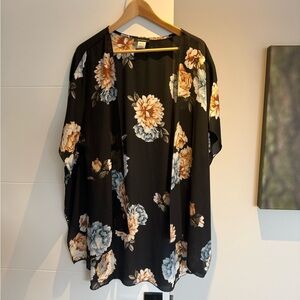 Eclipse Black Floral Kimono Blouse